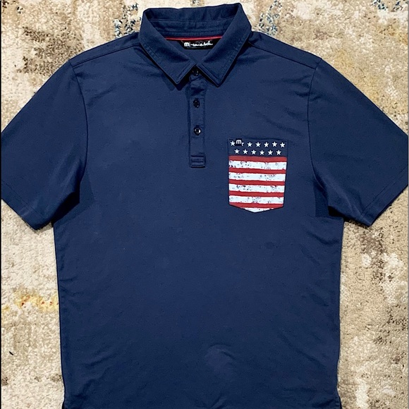 Travis Mathew Other - Travis Mathew Polo Golf Shirt Navy Blue USA Flag Pocket Mens Medium